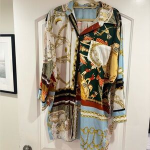 Silk-Feel Chain Versace Style Button-Up Shirt